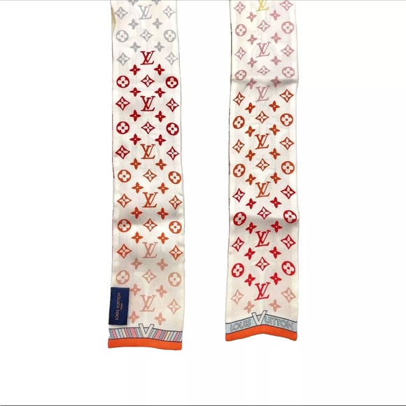 Authentic Louis Vuitton Bandeau LV tag printed silk Scarf W/Box - Picture 9 of 16